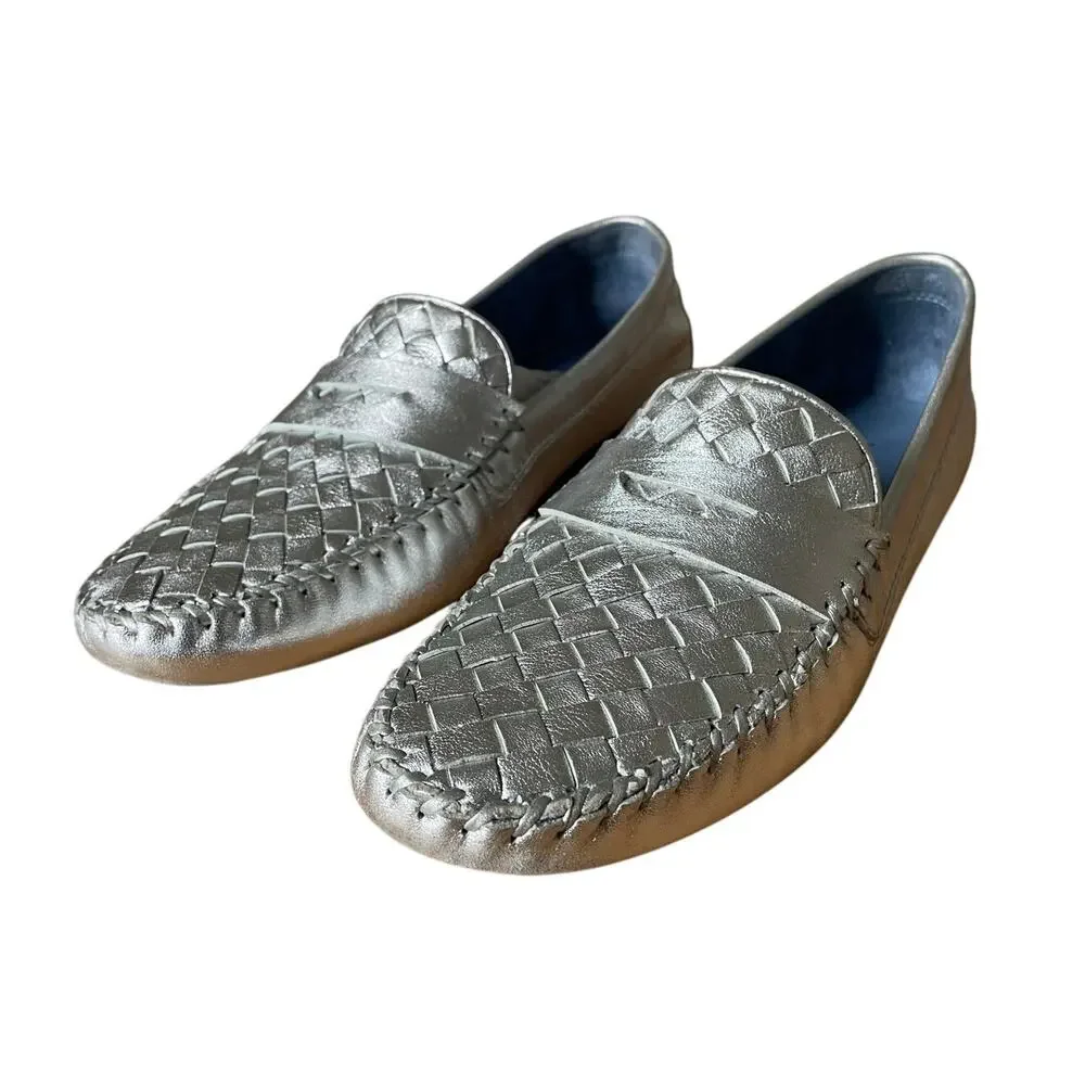 Robert Zur PETRA True Silver Woven Glove Leather Driving Loafer size 9